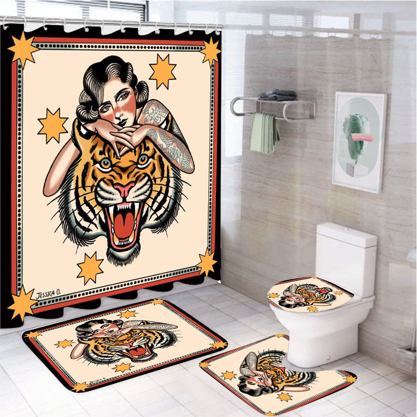 Selvagem 4Pcs Bathroom Non-Slip Rugs Shower Curtain Fabric Waterproof