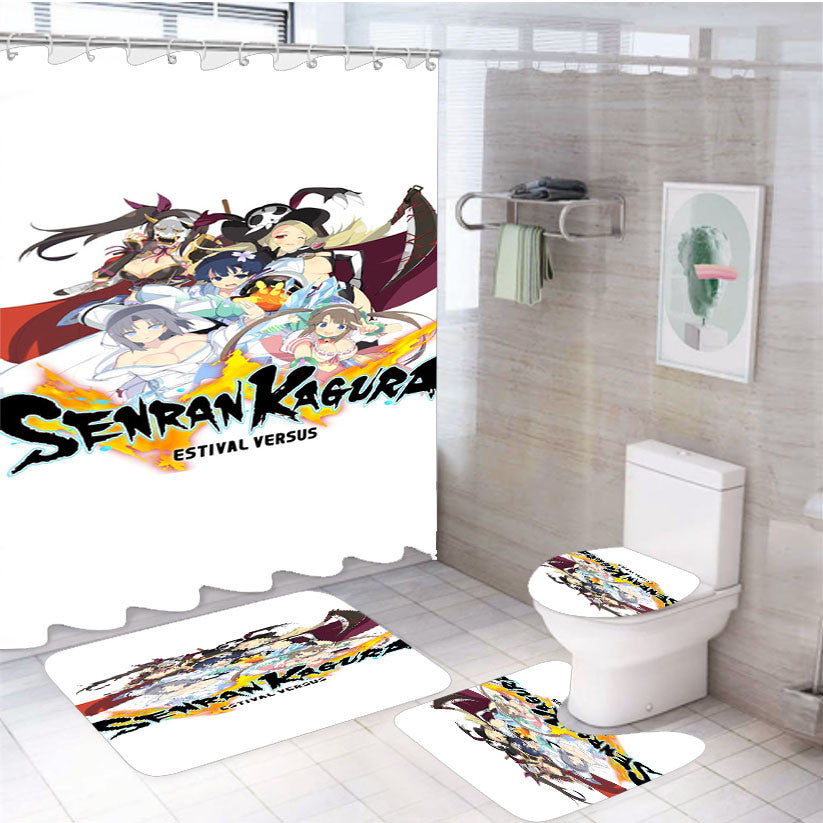 Senran Kagura Estival Versus 4Pcs Bathroom Non-Slip Rugs Shower Curtain Fabric Waterproof