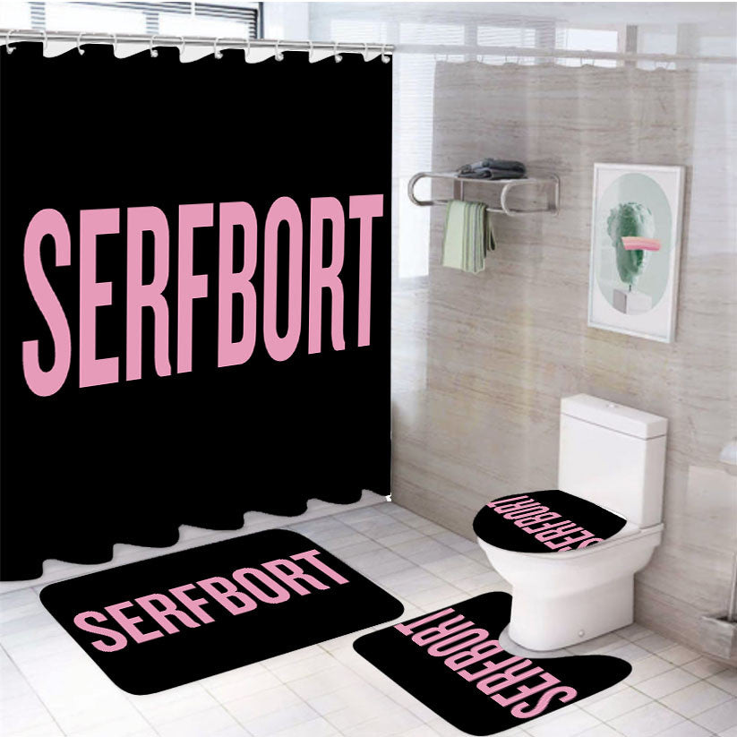 Serfbort 4Pcs Bathroom Non-Slip Rugs Shower Curtain Fabric Waterproof
