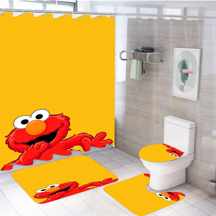 Sesame Street 4Pcs Bathroom Non-Slip Rugs Shower Curtain Fabric Waterproof