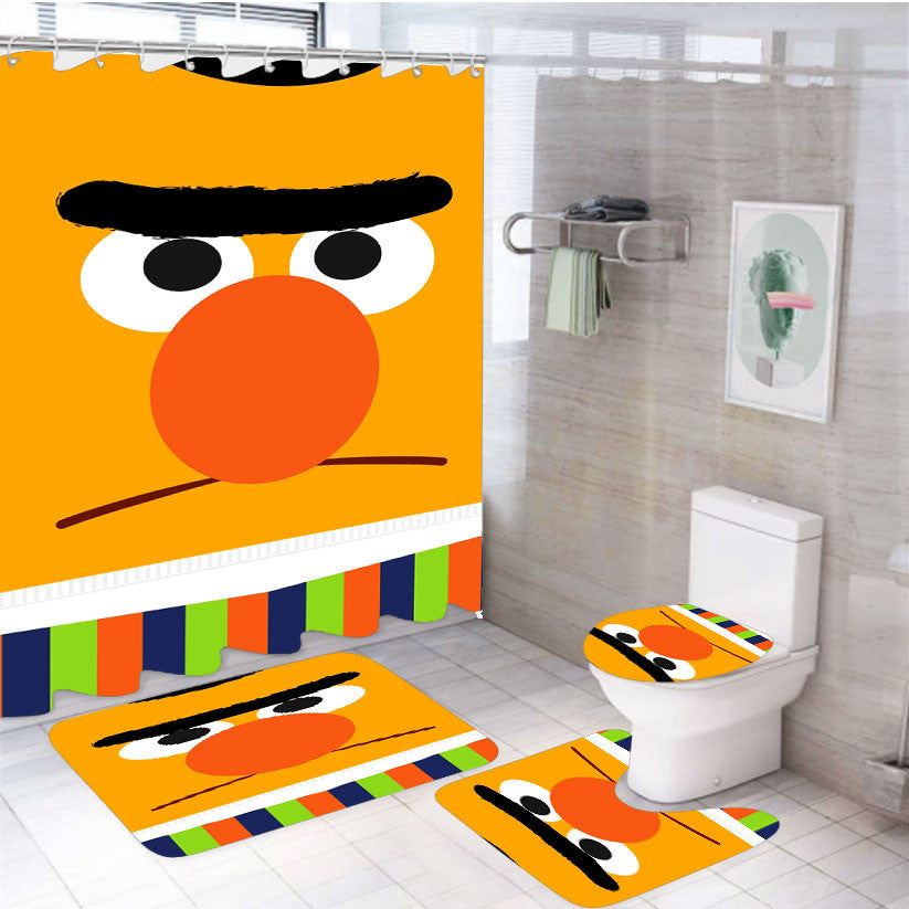 Sesame Street Bert 4Pcs Bathroom Non-Slip Rugs Shower Curtain Fabric Waterproof