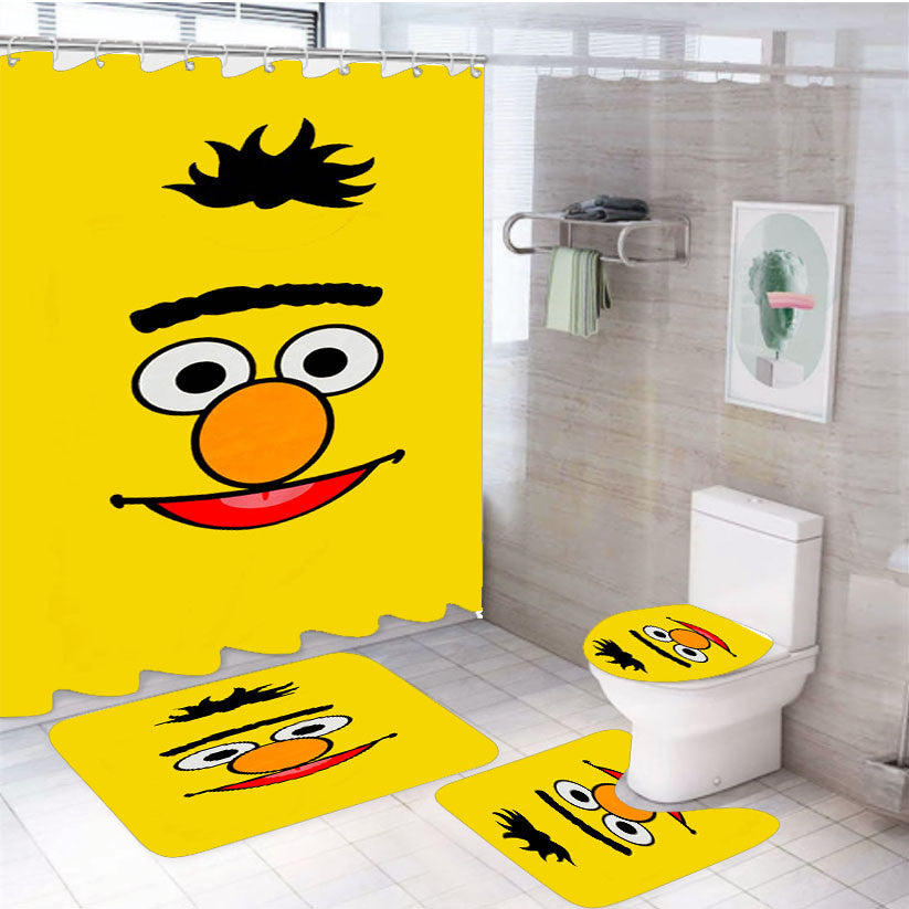 Sesame Street Bert 4 4Pcs Bathroom Non-Slip Rugs Shower Curtain Fabric Waterproof