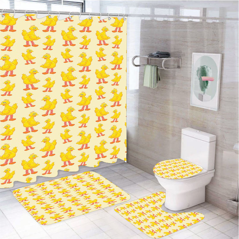 Sesame Street Pattern 4Pcs Bathroom Non-Slip Rugs Shower Curtain Fabric Waterproof