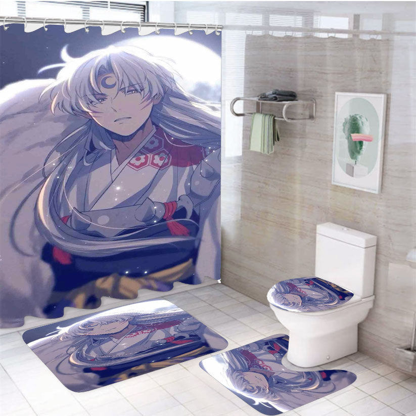 Sesshomaru Inuyasha Brother 4Pcs Bathroom Non-Slip Rugs Shower Curtain Fabric Waterproof