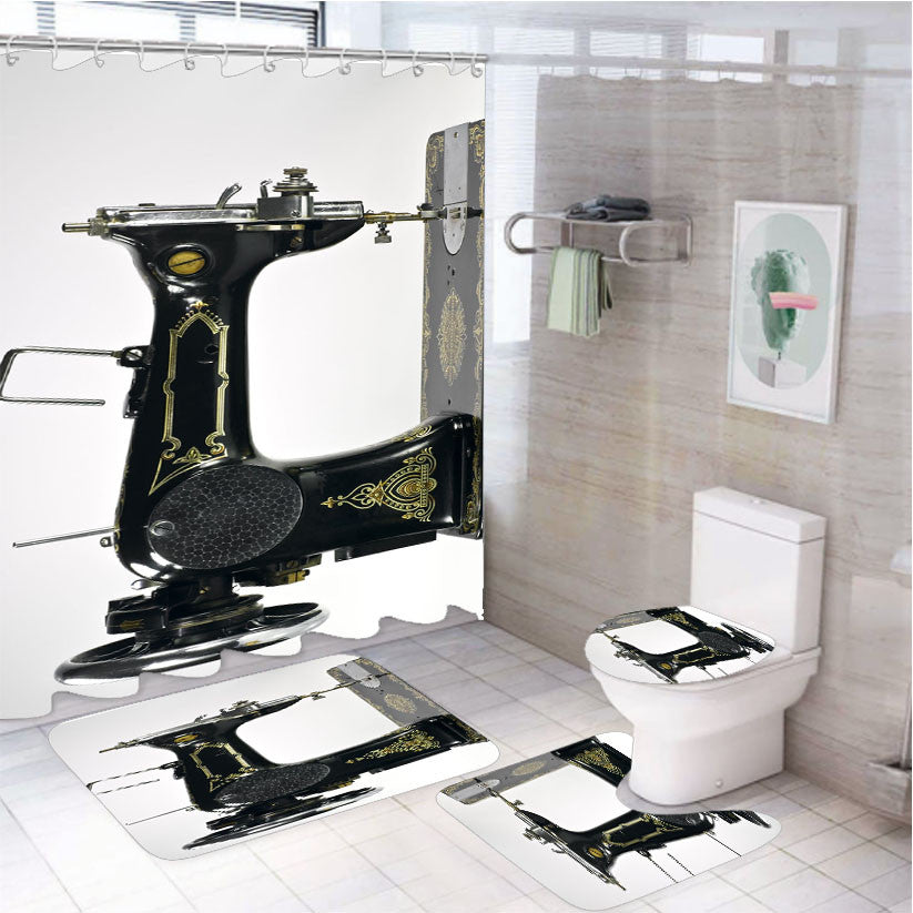 Sewing Machine 4Pcs Bathroom Non-Slip Rugs Shower Curtain Fabric Waterproof