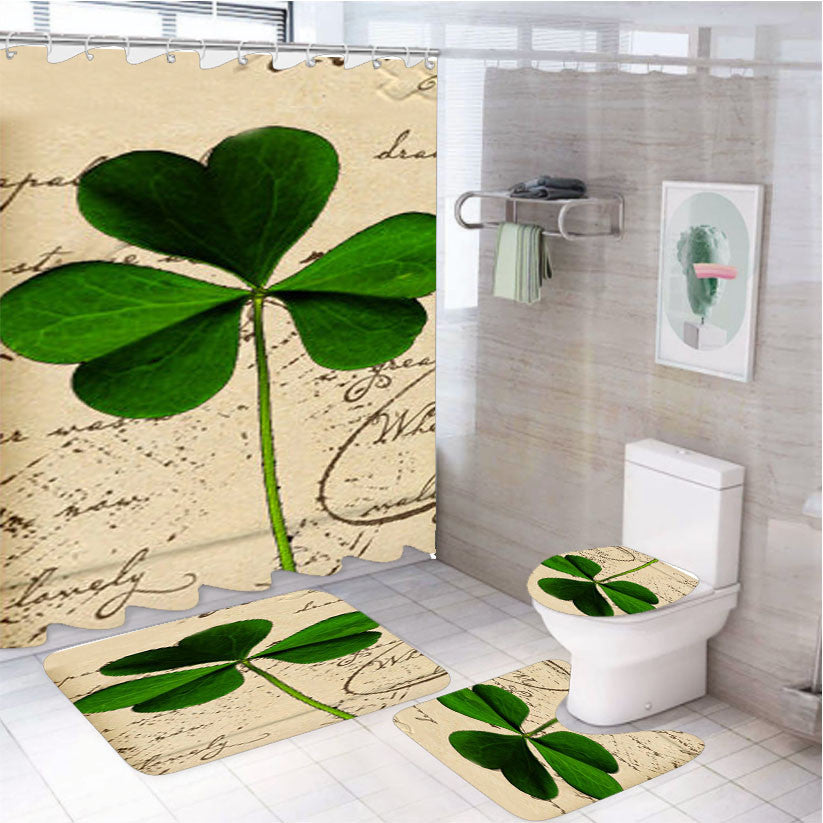 Shamrock 4Pcs Bathroom Non-Slip Rugs Shower Curtain Fabric Waterproof
