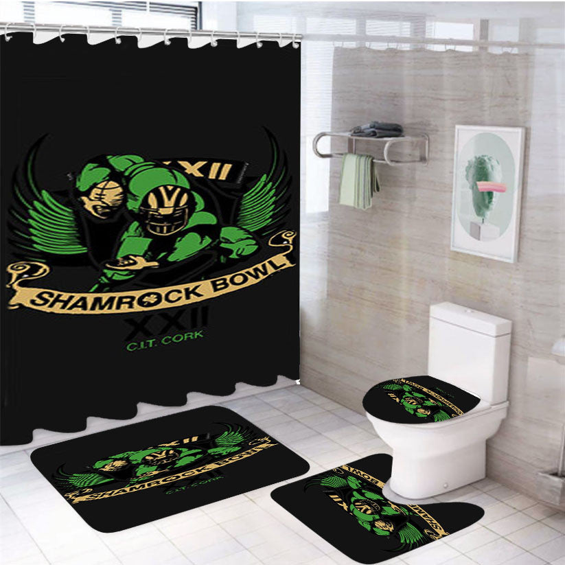 Shamrock Bowl Logo Dark Grey 4Pcs Bathroom Non-Slip Rugs Shower Curtain Fabric Waterproof