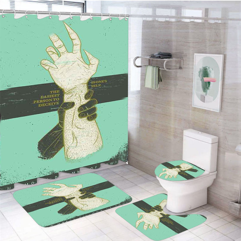 Shapeshifting 4Pcs Bathroom Non-Slip Rugs Shower Curtain Fabric Waterproof