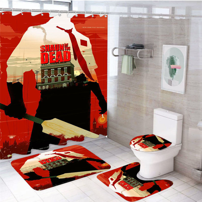 Shaun Of The Dead 4Pcs Bathroom Non-Slip Rugs Shower Curtain Fabric Waterproof