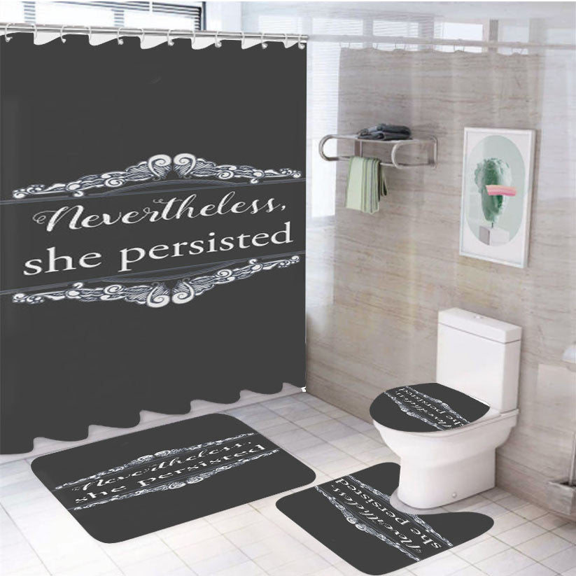 She Persisted 4Pcs Bathroom Non-Slip Rugs Shower Curtain Fabric Waterproof