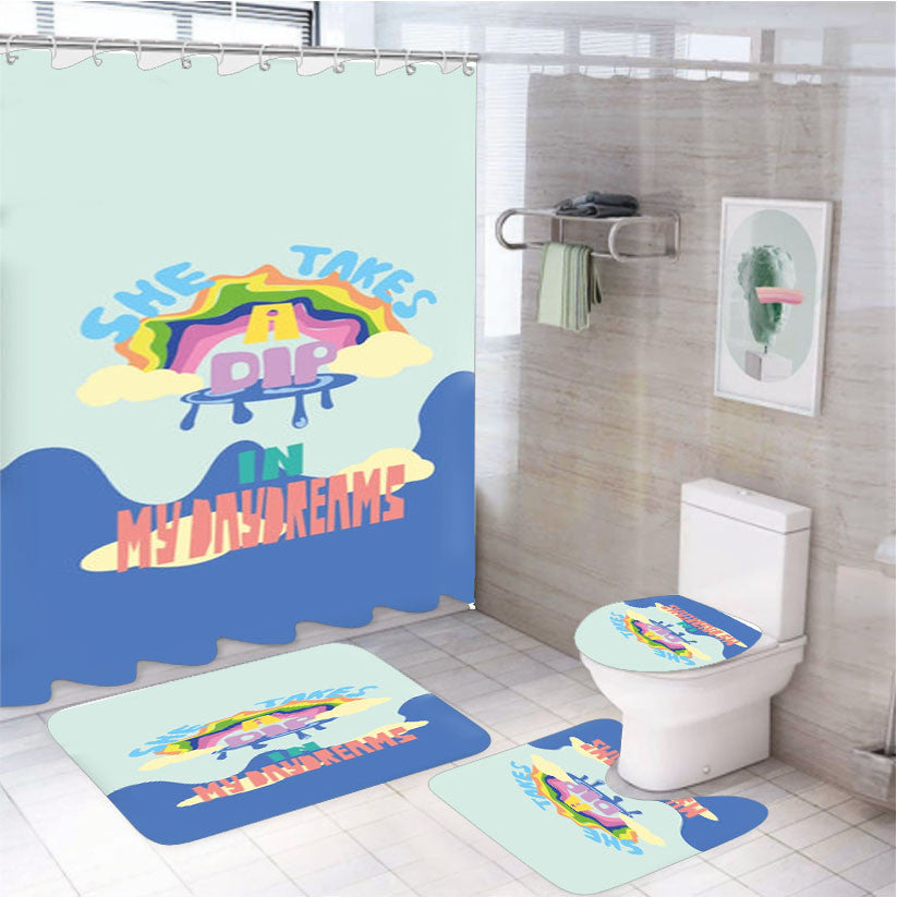 She Takes A Dip In My Daydreams 4Pcs Bathroom Non-Slip Rugs Shower Curtain Fabric Waterproof