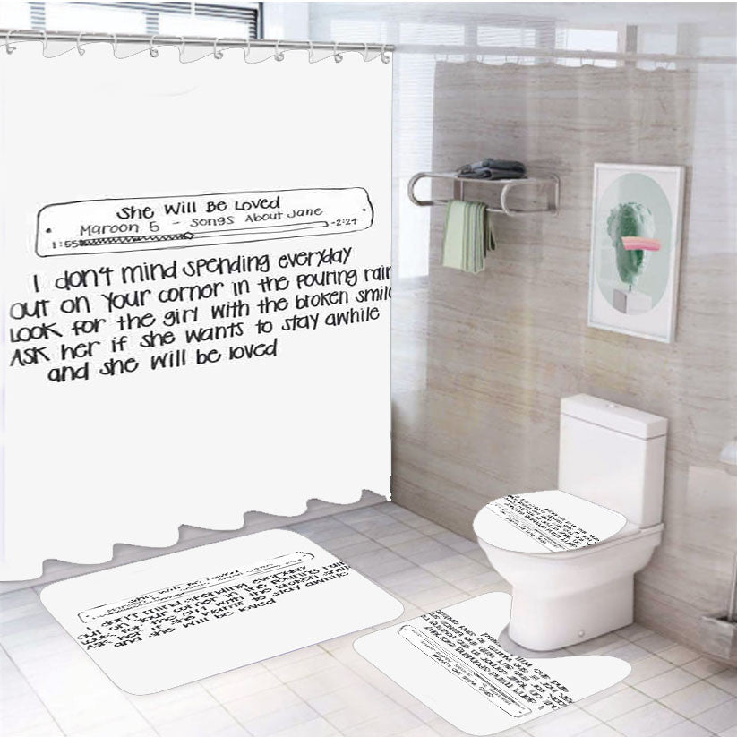 She Will Be Loved 4Pcs Bathroom Non-Slip Rugs Shower Curtain Fabric Waterproof