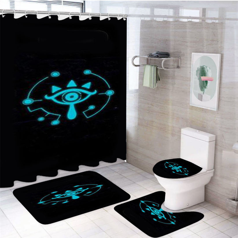 Sheikah Slate 4Pcs Bathroom Non-Slip Rugs Shower Curtain Fabric Waterproof
