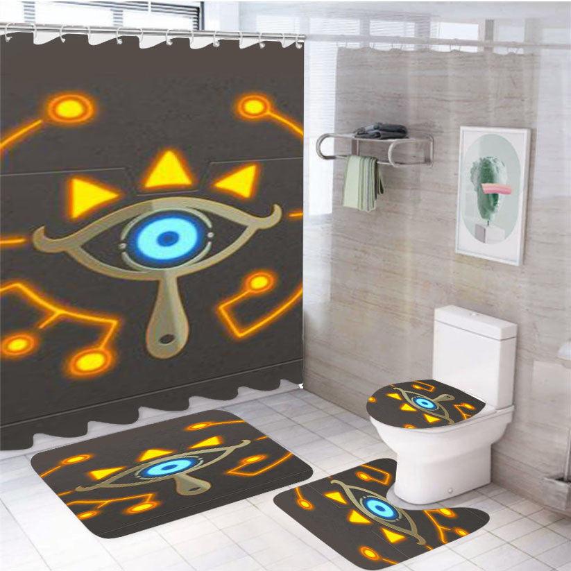 Sheikah Zelda Botw Letter Logo 4Pcs Bathroom Non-Slip Rugs Shower Curtain Fabric Waterproof