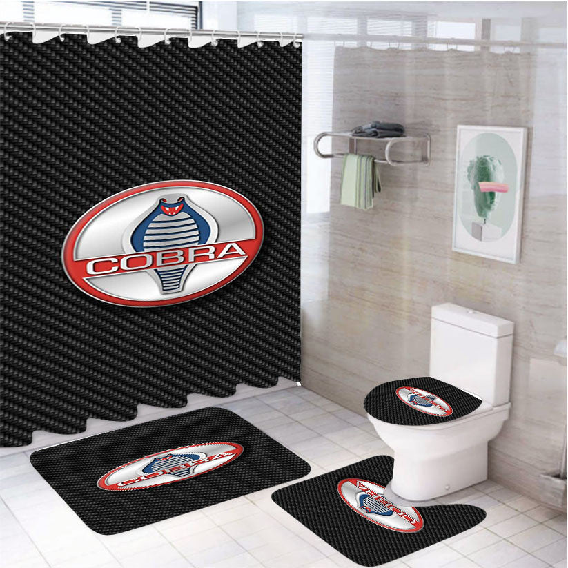 Shelby Cobra Ford 4Pcs Bathroom Non-Slip Rugs Shower Curtain Fabric Waterproof