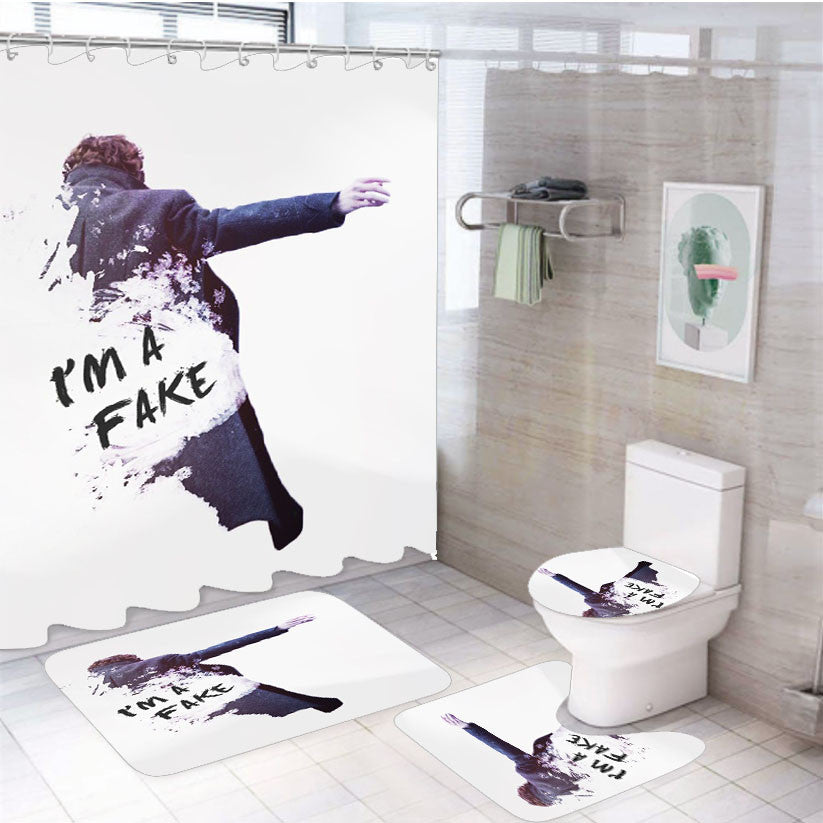 Sherlock A Fake 4Pcs Bathroom Non-Slip Rugs Shower Curtain Fabric Waterproof