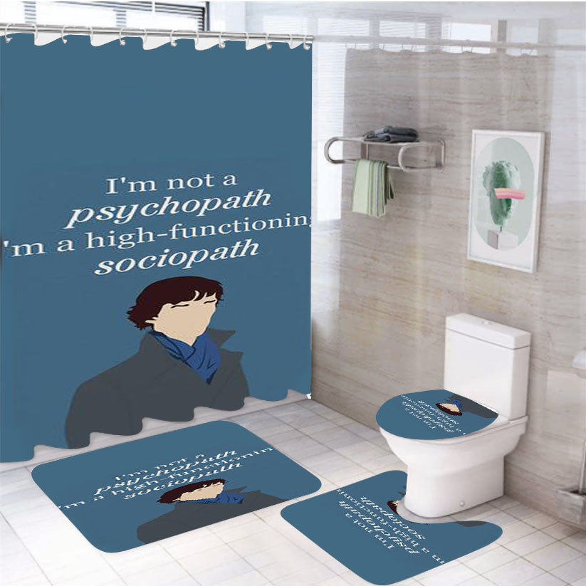 Sherlock Bbc Sociopath Quote 4Pcs Bathroom Non-Slip Rugs Shower Curtain Fabric Waterproof