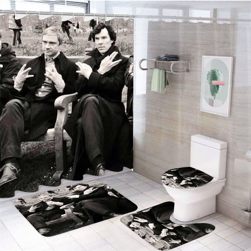 Sherlock Benedict Cumberbatch 4Pcs Bathroom Non-Slip Rugs Shower Curtain Fabric Waterproof