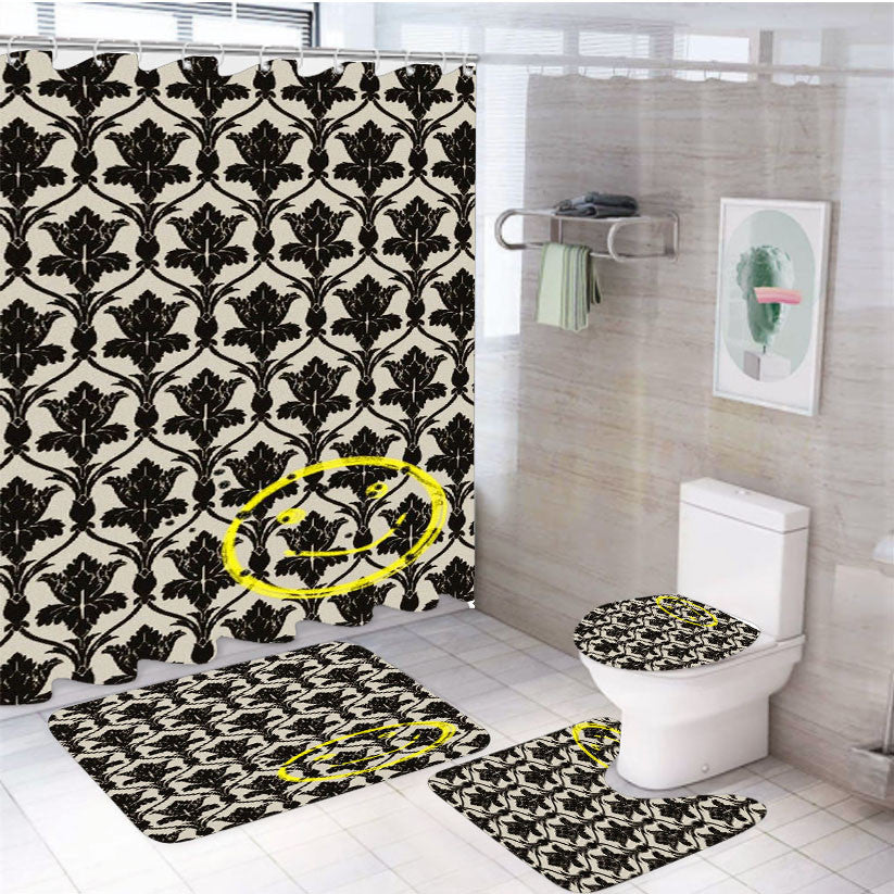 Sherlock Holmers Smile Damask 4Pcs Bathroom Non-Slip Rugs Shower Curtain Fabric Waterproof