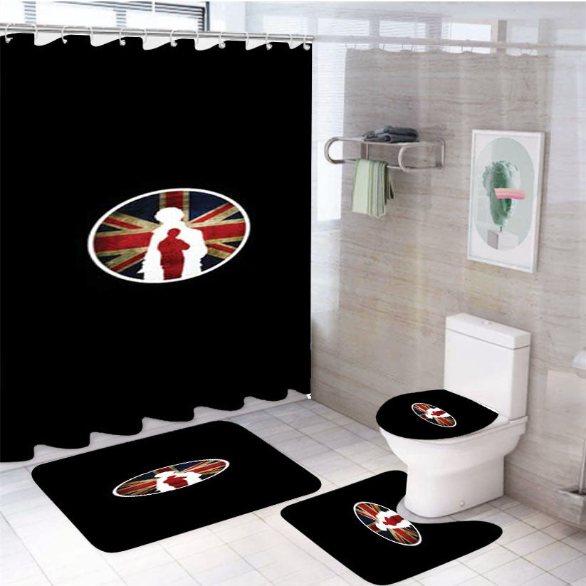 Sherlock Holmes Circle Logo 4Pcs Bathroom Non-Slip Rugs Shower Curtain Fabric Waterproof