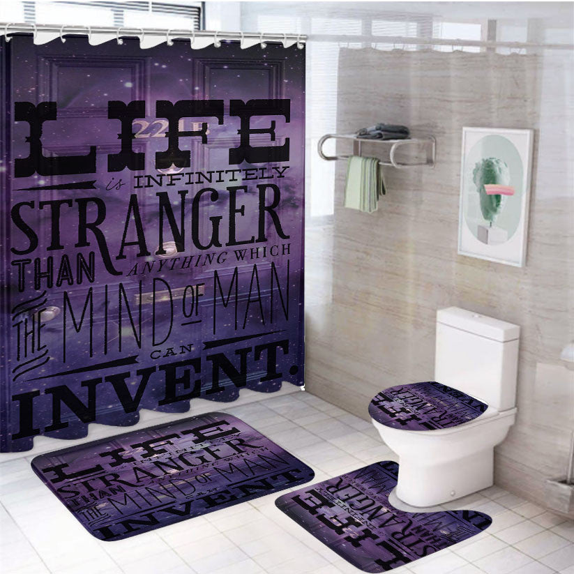 Sherlock Holmes Door Galaxy Quotes 4Pcs Bathroom Non-Slip Rugs Shower Curtain Fabric Waterproof