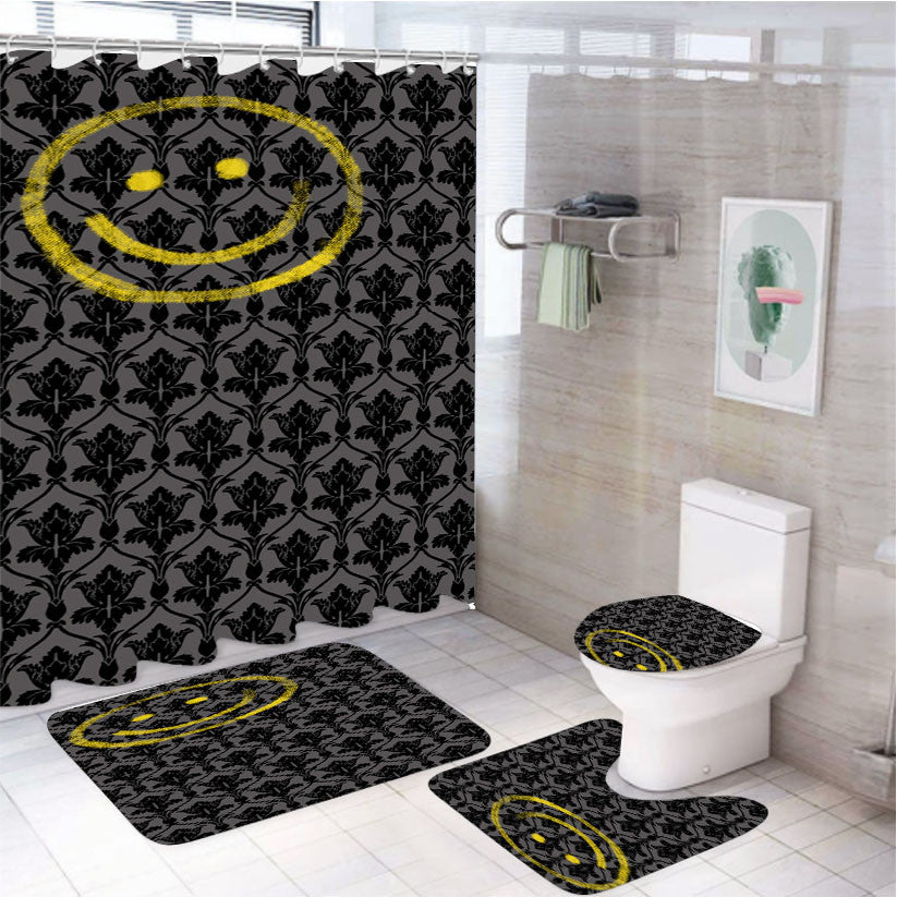 Sherlock Holmes Pattern Wallpaper 4Pcs Bathroom Non-Slip Rugs Shower Curtain Fabric Waterproof