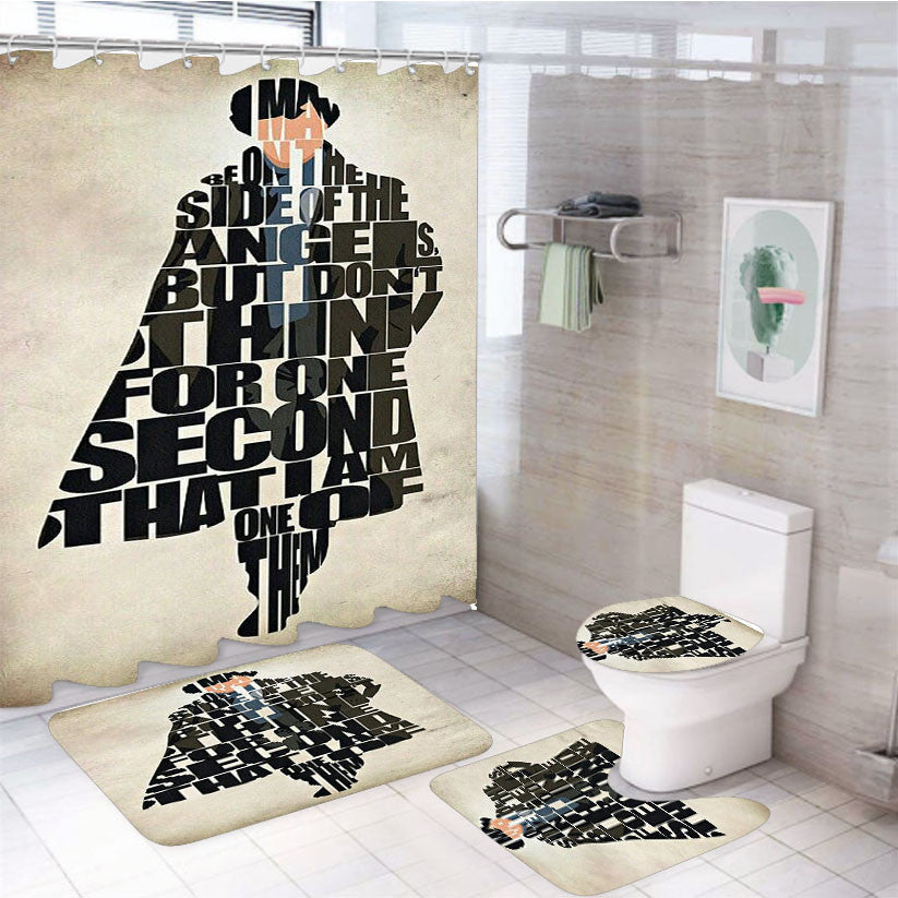 Sherlock Holmes Quote 4Pcs Bathroom Non-Slip Rugs Shower Curtain Fabric Waterproof