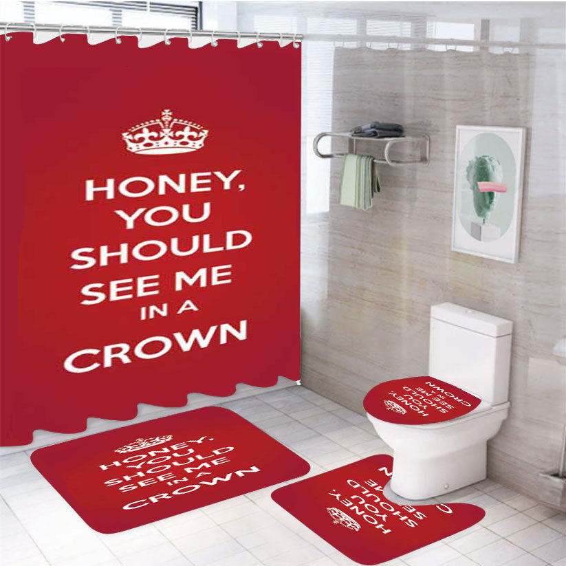 Sherlock Honey 4Pcs Bathroom Non-Slip Rugs Shower Curtain Fabric Waterproof