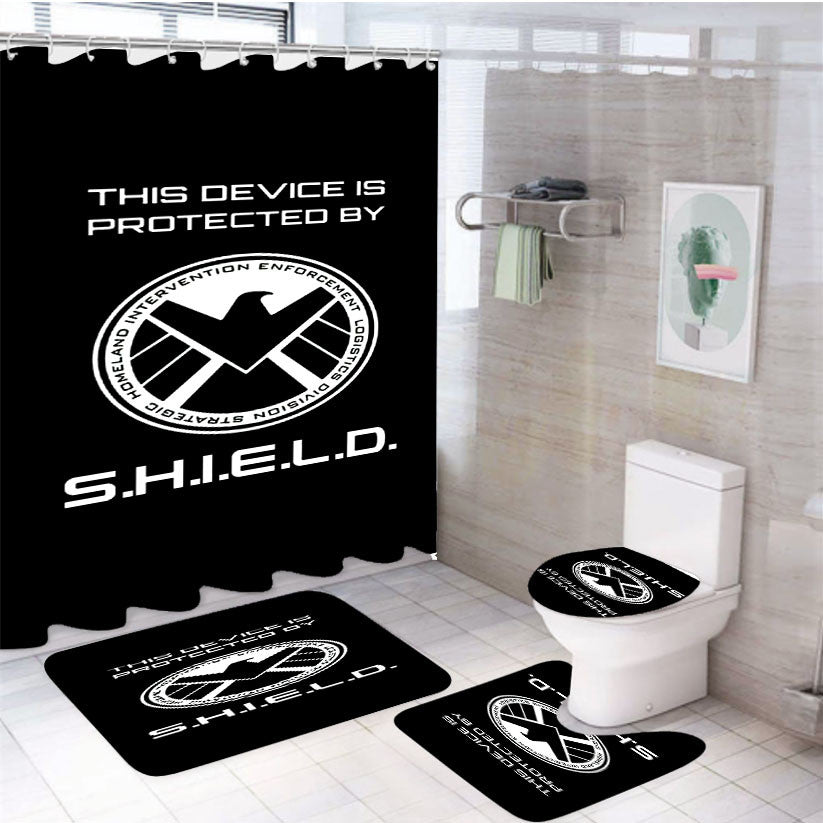 Shield Phone 4Pcs Bathroom Non-Slip Rugs Shower Curtain Fabric Waterproof