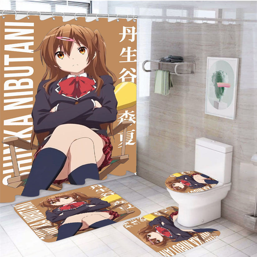 Shinka Nibutani Chuunibyou Demo Koi Ga Shitai! Anime 4Pcs Bathroom Non-Slip Rugs Shower Curtain Fabric Waterproof