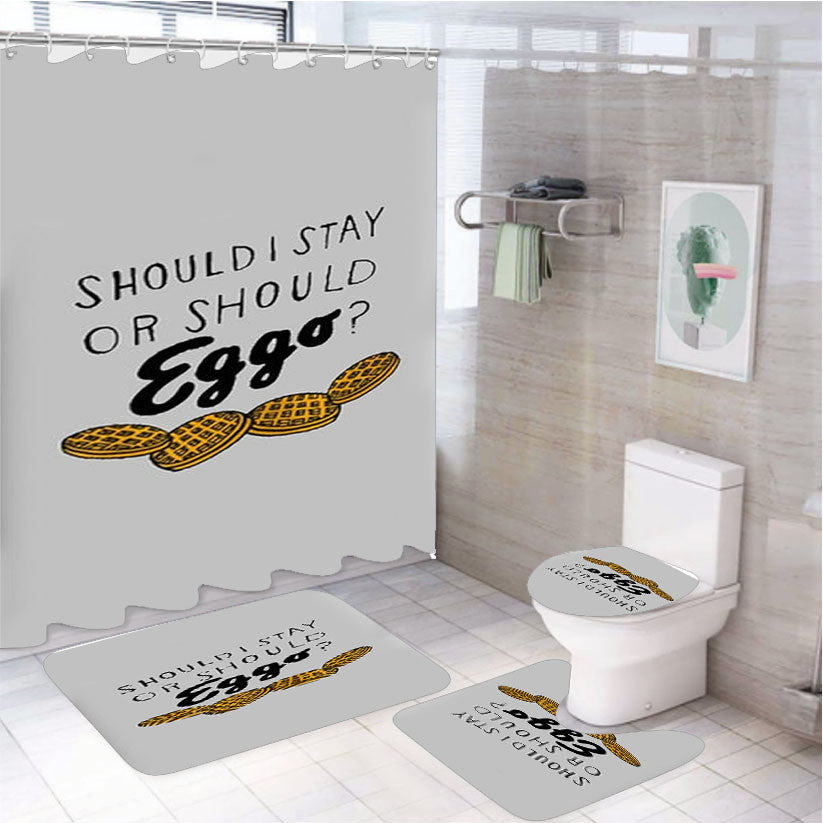 Should I Stay Or Should I Eggo 4Pcs Bathroom Non-Slip Rugs Shower Curtain Fabric Waterproof