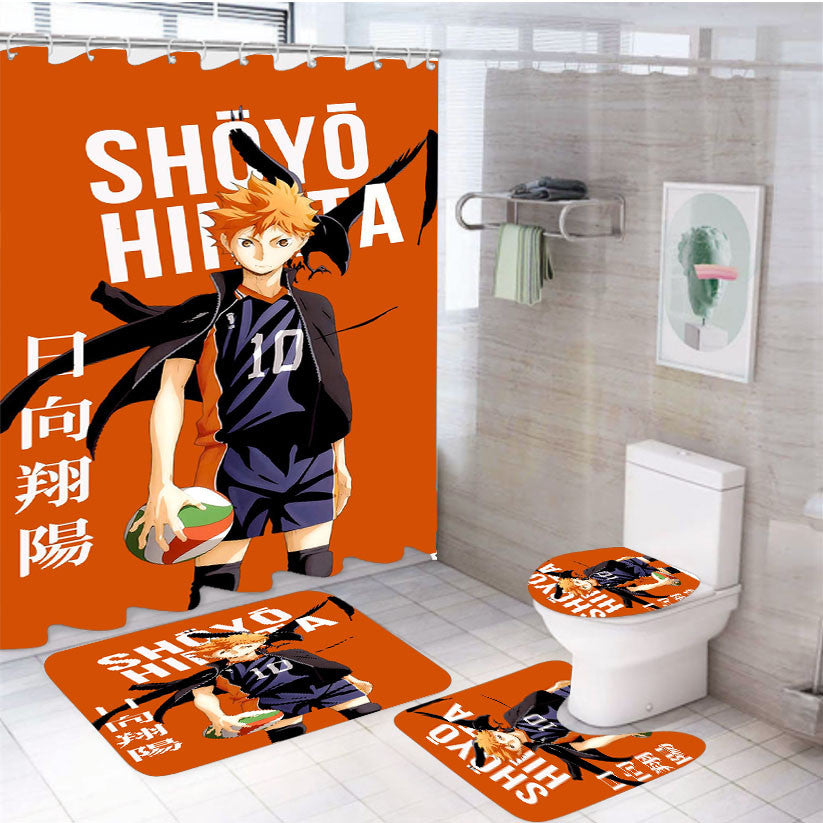 Shoyo Hinata Haikyuu!! 4Pcs Bathroom Non-Slip Rugs Shower Curtain Fabric Waterproof