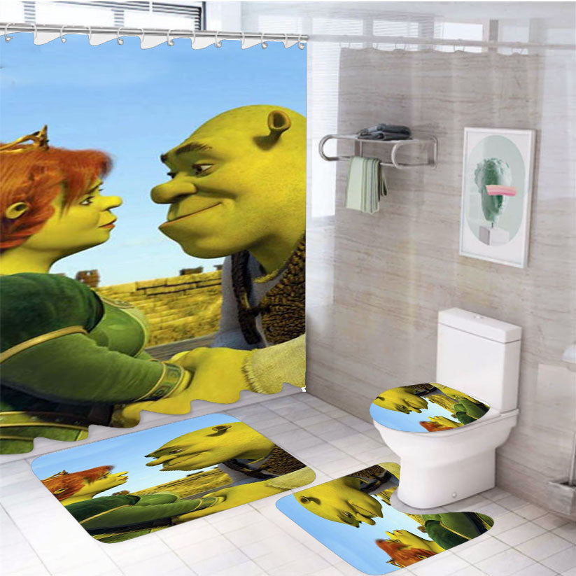 Shrek The Third 4Pcs Bathroom Non-Slip Rugs Shower Curtain Fabric Waterproof
