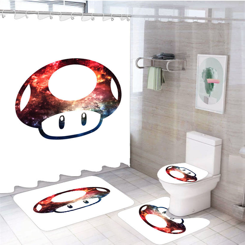 Shroom 4Pcs Bathroom Non-Slip Rugs Shower Curtain Fabric Waterproof