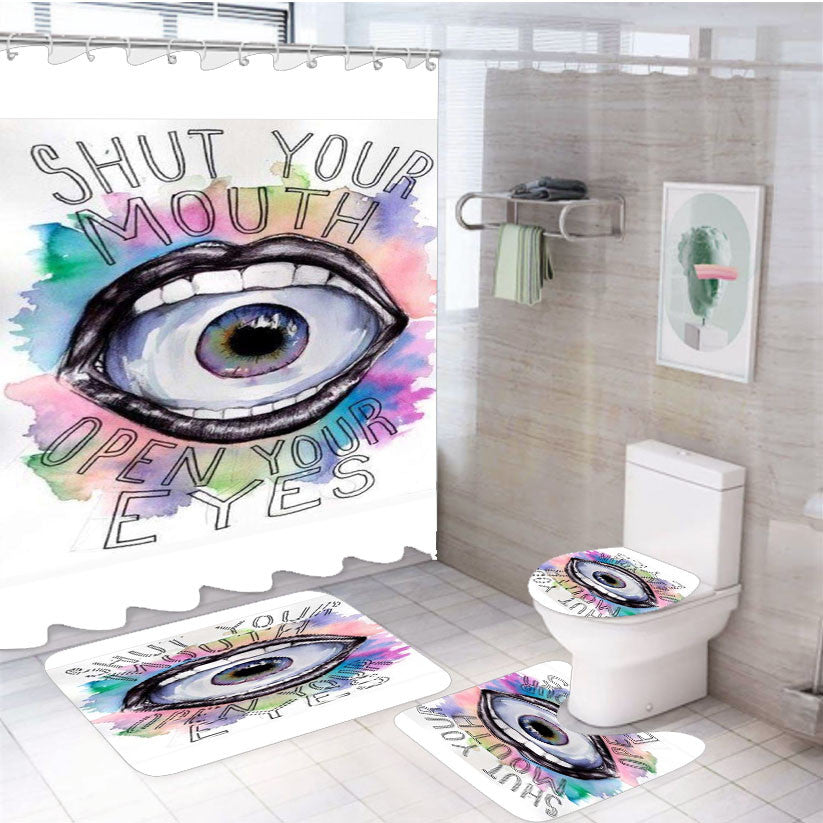 Shut You Mouth 4Pcs Bathroom Non-Slip Rugs Shower Curtain Fabric Waterproof