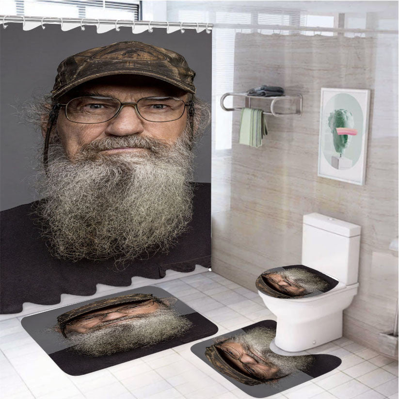 Si Robertson Duck Dynasty 4Pcs Bathroom Non-Slip Rugs Shower Curtain Fabric Waterproof