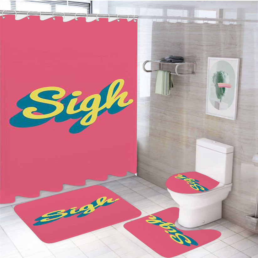Sigh 4Pcs Bathroom Non-Slip Rugs Shower Curtain Fabric Waterproof