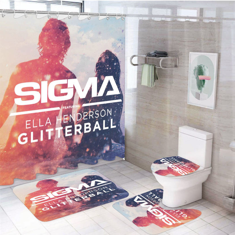 Sigma Featuring Ella Henderson 4Pcs Bathroom Non-Slip Rugs Shower Curtain Fabric Waterproof