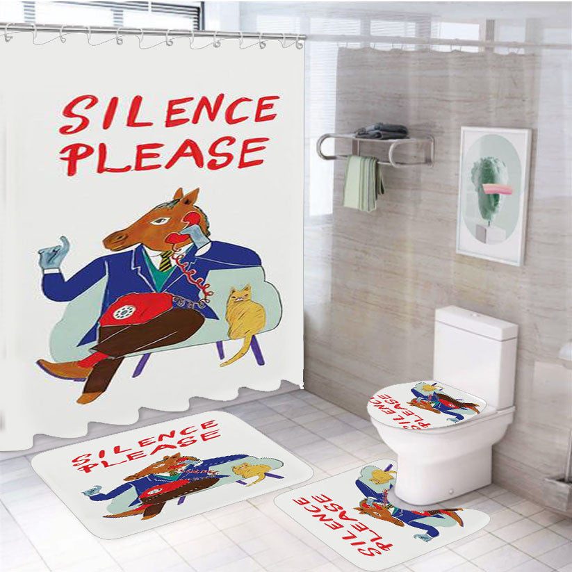 Silence Please 4Pcs Bathroom Non-Slip Rugs Shower Curtain Fabric Waterproof
