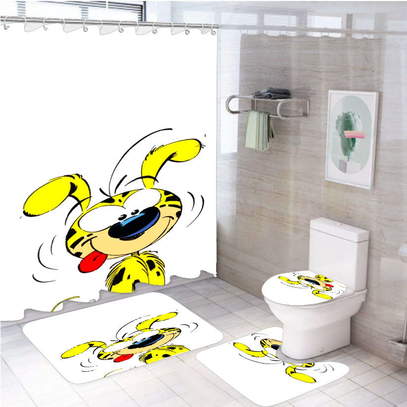Silly Marsupilami Disney Original Cartoon 4Pcs Bathroom Non-Slip Rugs Shower Curtain Fabric Waterproof