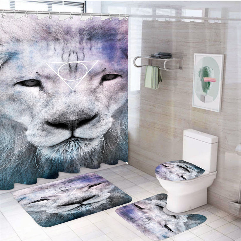 Simba White Triangle 4Pcs Bathroom Non-Slip Rugs Shower Curtain Fabric Waterproof