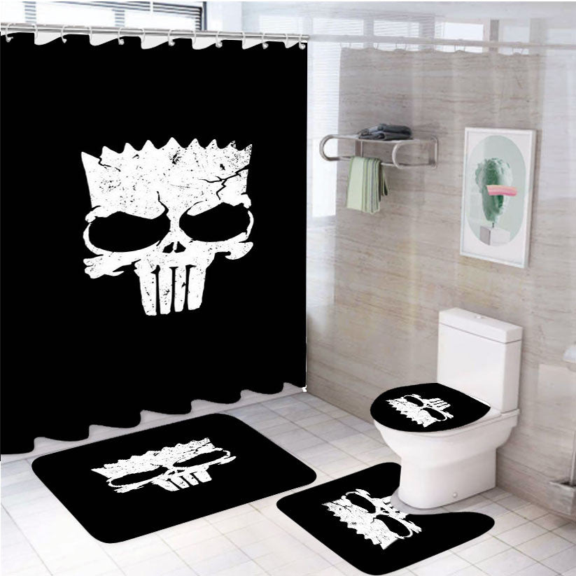 Simpson Punisher Style 4Pcs Bathroom Non-Slip Rugs Shower Curtain Fabric Waterproof