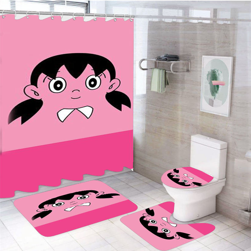Sizuka Minimalist 4Pcs Bathroom Non-Slip Rugs Shower Curtain Fabric Waterproof