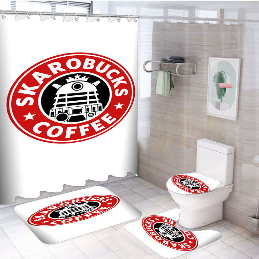Skarobucks Red 4Pcs Bathroom Non-Slip Rugs Shower Curtain Fabric Waterproof