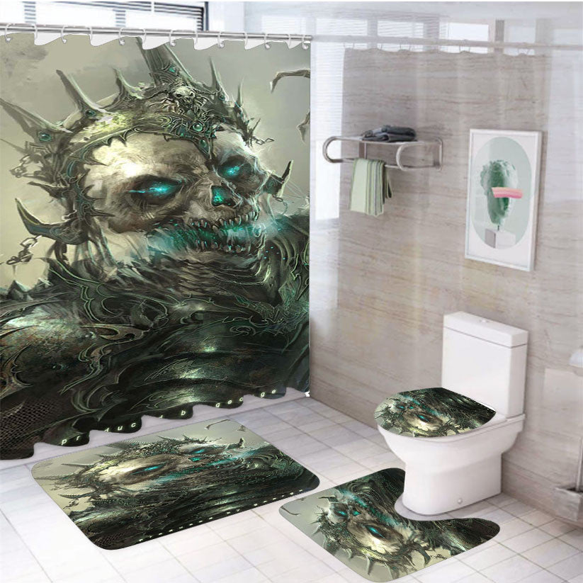 Skeleton King 4Pcs Bathroom Non-Slip Rugs Shower Curtain Fabric Waterproof