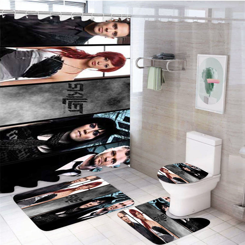 Skillet Group 4Pcs Bathroom Non-Slip Rugs Shower Curtain Fabric Waterproof