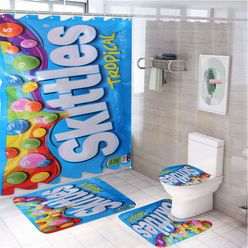 Skittles Tropical 4Pcs Bathroom Non-Slip Rugs Shower Curtain Fabric Waterproof