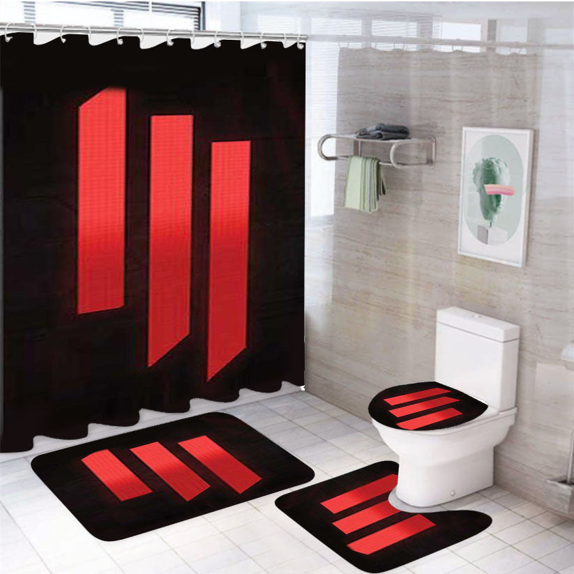 Skrillex Logo Stripes 4Pcs Bathroom Non-Slip Rugs Shower Curtain Fabric Waterproof