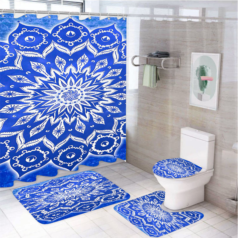 Sky Floral Mandala 2 4Pcs Bathroom Non-Slip Rugs Shower Curtain Fabric Waterproof