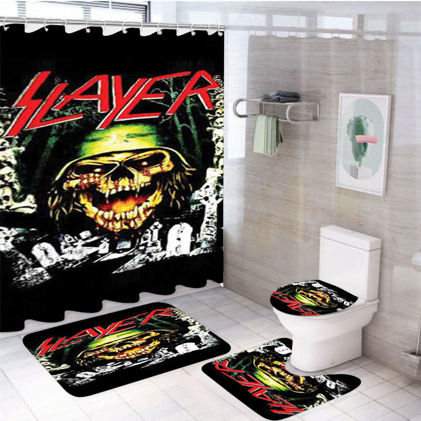 Slayer Helmet 4Pcs Bathroom Non-Slip Rugs Shower Curtain Fabric Waterproof